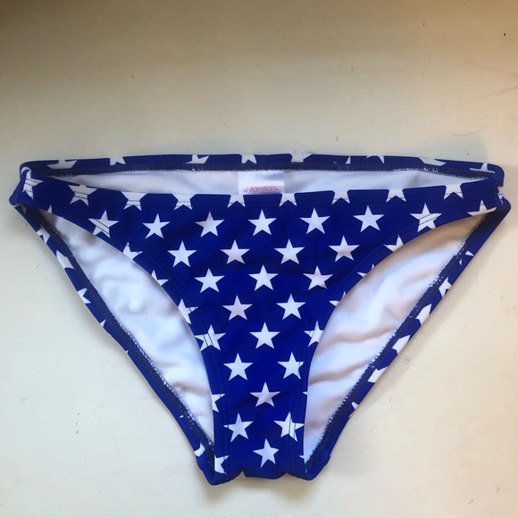 blue bathing suit with white stars